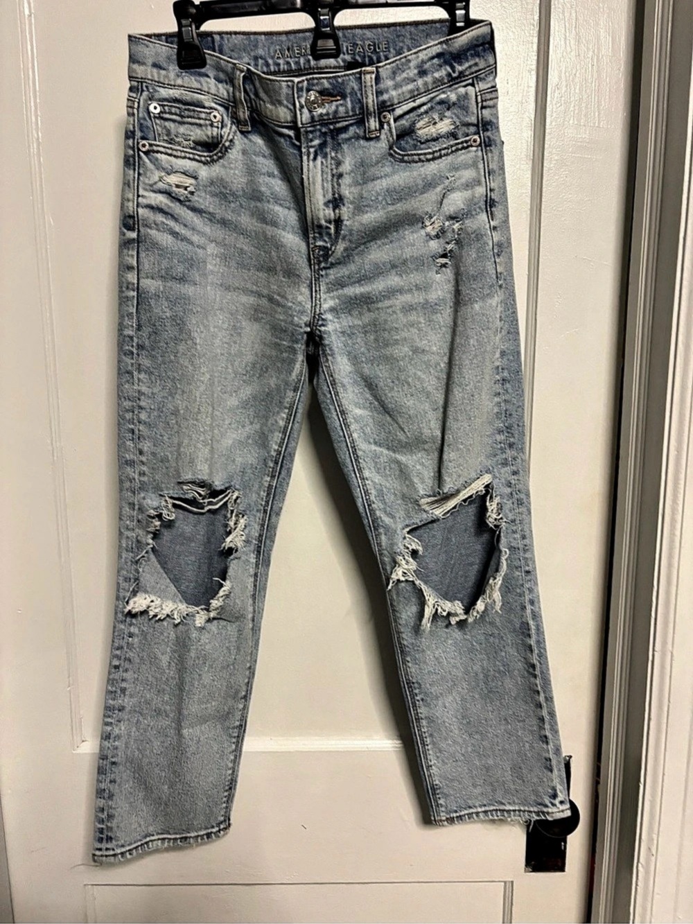 American Eagle Super High-Rise Ankle Straight Distressed Blue Jeans Waist 4S